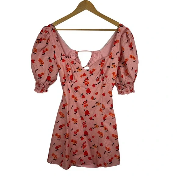 NWT Showpo Rosini Mini‎ Dress Size 6 Pink Floral Puff Sleeve Sweetheart A-Line - Picture 3 of 14